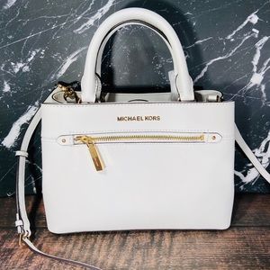 Michael Kors Hailee Small Satchel Handbag Whi Gold